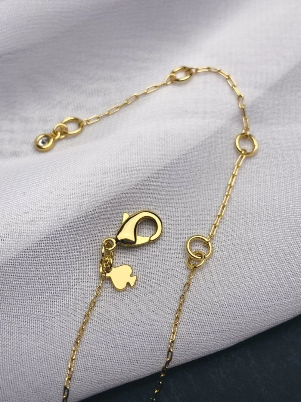 Kate Spade Logo Cutout Charm Rhinestone Jewel Minimalist Gold Chain Necklace